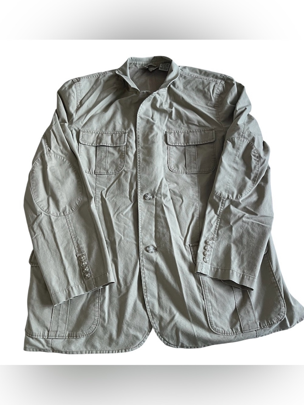 LL Bean Field Jacket Mens 50 Tall Beige Canvas Cargo Pockets Safari Vintage